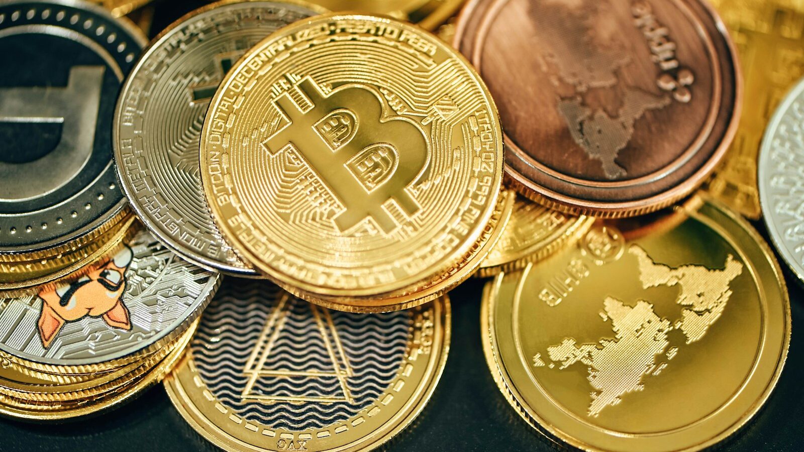 Bitcoin coin on dark surface